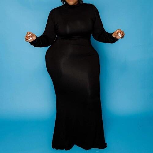 Dress 2021 Autumn Winter Solid Color Turtleneck Long Sleeve Long Dress Fashion Casual Plus Size Womens Fashion 5XL African