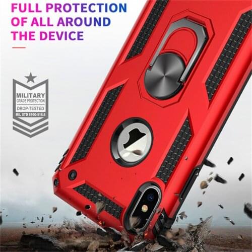 Shockproof Armor Kickstand Phone Case For iPhone 11 Pro XR XS Max X 6 6S 7 8 Plus Finger Magnetic Ring Holder Anti-Fall Cover