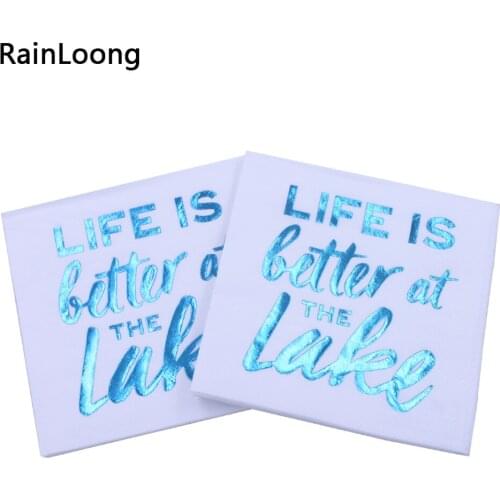 [RainLoong] 3-Plys Foil Gold Beverage Paper Napkin Life Is Better At The Lake For Party Decoration Tissue Serviettes 25*25cm