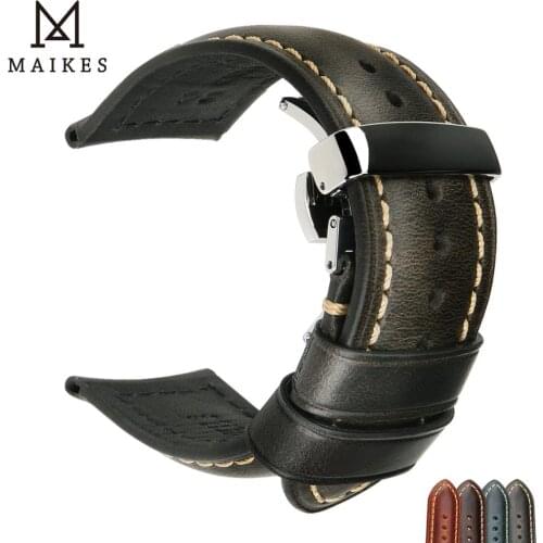 MAIKES Genuine Leather Watchbands 18mm-24 mm Watch Steel Pin buckle Band Strap High Quality Wrist Belt Bracelet + Tool