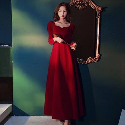 S-3xl Plus Size Tea Party Slim Black Red Puff Sleeve Wedding Toast Clothing Robes De Coctail Dress Host Vestidos Formales 1254
