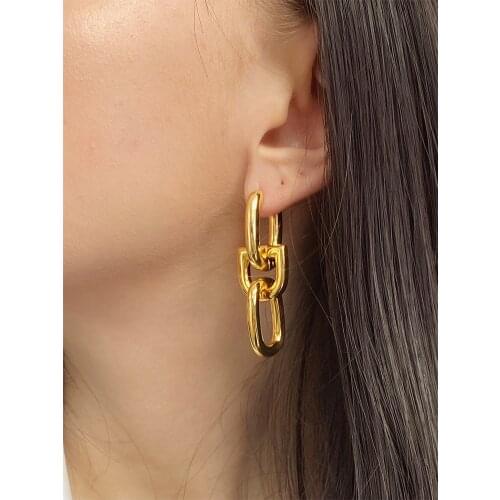 Brass With 18K Gold Geo Chained Drop Earrings Women Jewlery Punk Runway T Show Rare Gothic Japan South Korean Fashion