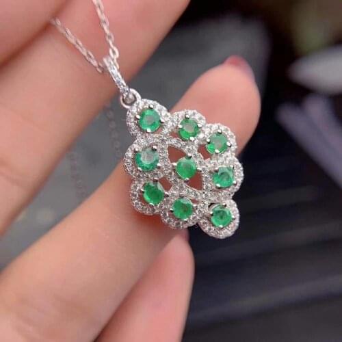 SHILOVEM 925 sterling silver Emerald pendants classic fine Jewelry send necklace wedding gift wholesale 3*3mm new dz0303988agml