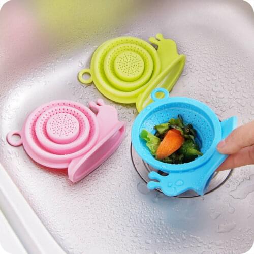 Sink kitchen sewer anti floor drain plug snail shape folding telescopic silicone drain water filter