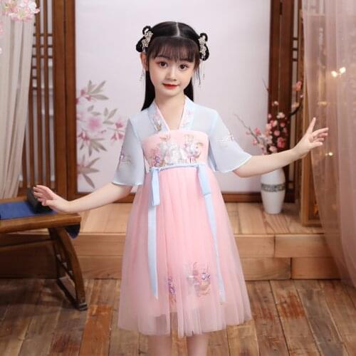 XinHuaEase Girls Tang Dynasty Childrens Fairy Daily Chinese Traditional Style Hanfu Dresses Stage Outfit Kids Costumes Ancient