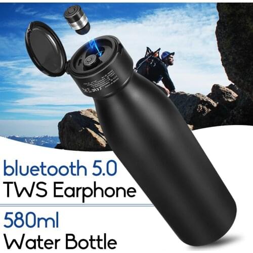 2in1 TWS bluetooth 5.0 Earphone Wireless Earbuds Sports Headset + 580ml Sports Drink stainless steel Water Bottle Outdoor