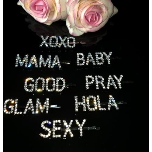Bling Crystal Word Hair Clips Barrettes Rhinestone Letters Hairpins Hairgrips Headwear Hair Stylish Accessories WHOLESALE