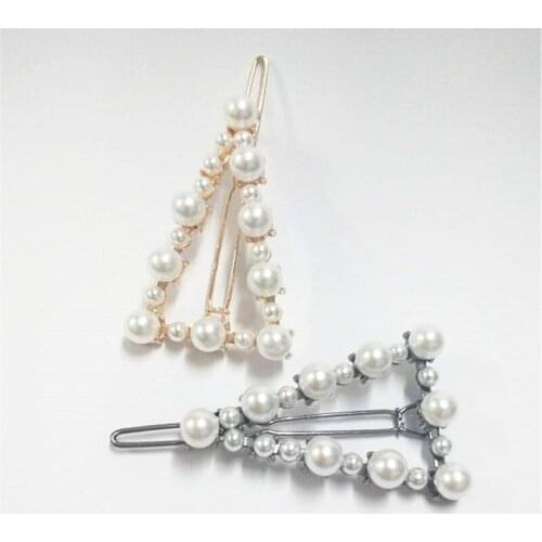 Charm Korea Metal Full Pearl Hair Pin Women Triangle Hair Clip Pin Barrette Headwear Hairpins Jewelry Accessories Hair Ornaments