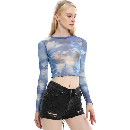 Women Shirt Women Long Sleeve Shirts 2021 Fashion Feminina Blue Sky Patterns Shirt Robe Femme