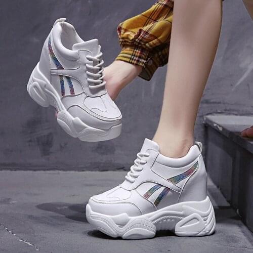 Women Wedges Sport Shoes For Woman Increasing 11CM Chunky Dad Sneakers Ladies Breathable Mesh Platform Casual Shoes