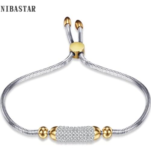 Fashion Women Bracelet 316L Stainless steel Crystal Bead Charm Bracelet For Women Adjustable Length Jewelry Bracelets Gift