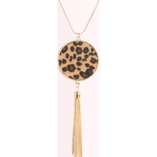 ZWPON Long Sweater Chain Round Animal Print Leopard Pendant Necklace Women Morocco Oval Cheetah Tassel Necklace JewelryWholesale