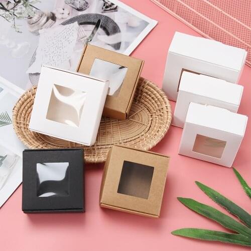 10pcs Kraft Paper Box Transparent PVC Window Soap Boxes Jewelry Gift Packaging Box Wedding Valentines Day Favors Candy Box