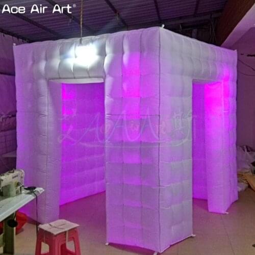 2.4m led Square Cabinet inflatable photo backdrop,wedding funny kiosk in cheapest price with 2 doors and lighter spots for Chile