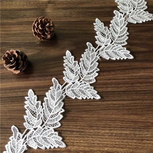2yards Exquisite White Leaf Floral Lace Trim Ribbon Fabric Embroidered Applique Sewing Craft Wedding Dress Clothes Accessories