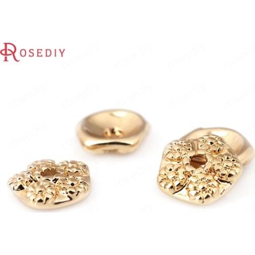 20PCS 7.5MM 24K Champagne Gold Color Plated Brass Flower Beads Caps High Quality Diy Jewelry Accessories