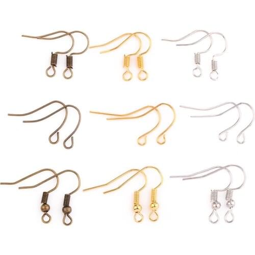 200Pcs Earring Components Hooks Twist Gold Bronze Silver Color Ear Hook Clasps Earring Wires Findings For DIY Jewelry Making