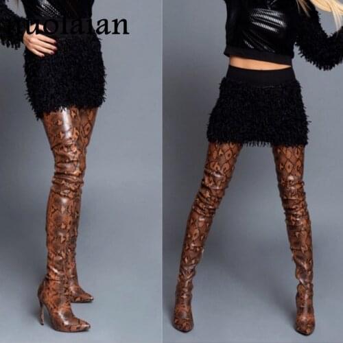 2019 Winter Womens Over The Knee Boots Leather Snow Boot Woman High Heel Shoes Women Chaussure Fur Thigh High Boots 11CM