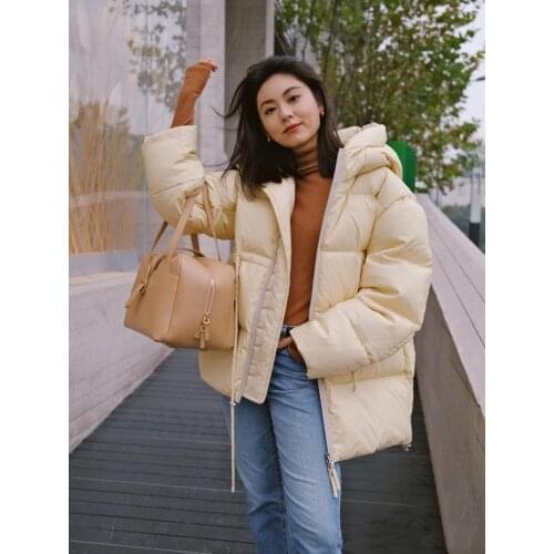 2021 New Nordic Simple Warm Drawstring Waist Hooded Down Jacket