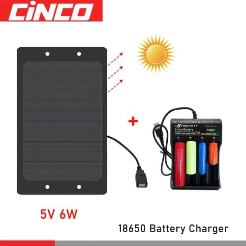 5V6W Solar Panel Universal 3.7V Battery Charger Controller DC 5V 10440 18650 14500 26650 16650 Rechargeable Adapter USB Plug