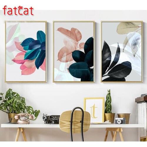 FATCAT Abstract Colorful Leaves 5D diamond painting full square round drill diy embroidery sale kit triptych home decor AE392