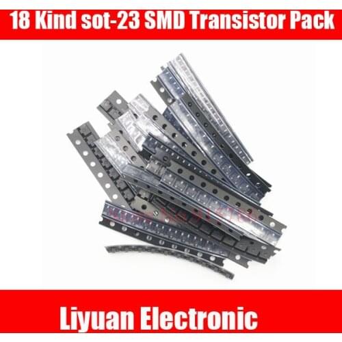 Free Shipping18 Kind*10pcs=180pcs sot-23 SMD Transistor Pack 9012, 9013, 9014, 9015, 5551, 5401, 8050, 8550, 1015 etc