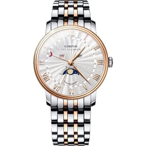 LOBINNI Mens Business 30M Waterproof Sapphire Mirror Fashion Multifunctions Quartzl Wrist Watch With Month,Week,Moon Phase