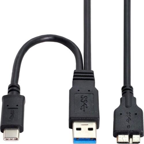 Chenyang Micro USB 3.0 Target to Combo USB-C USB 3.1 Type-C & USB3.0 Type-A Host Data Cable for Disk