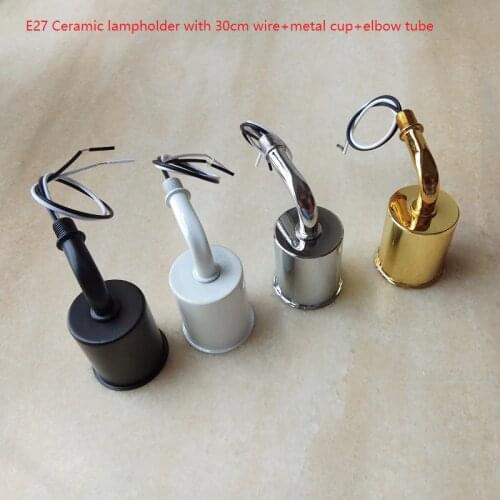 4pcs/lot E27 Ceramic Lamp holder with 30cm wire+metal cup+M10 elbow tube/pipe ceiling lamp lighting accessories