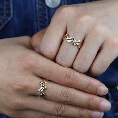 Cz eternity band ring stack stacking pink rainbow cz simple small finger band ring