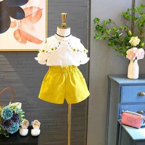 Two Pieces Summer Children Girls Clothing Sets for Kids Babies Girls Clothes Bebe Outwear Flower Cotton 2pcs Shirt+ Pant Dress