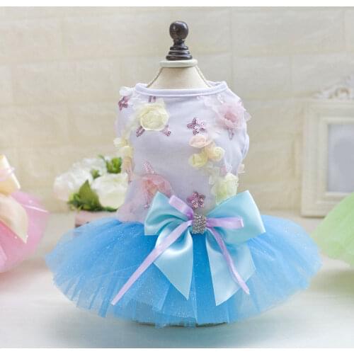 Pet Dog Lace Tullle Dress Clothes for Small Tactic Dogs Party Birthday Wedding Bowknot Dress Puppy Costume Spring Pet Clothes