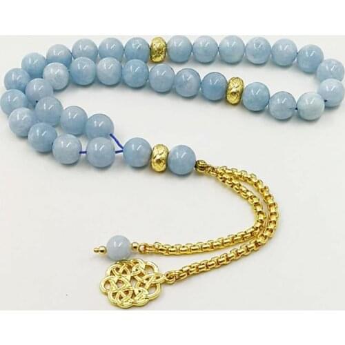 Natural Aquamarines stone New Style tasbih Bracelets Mans misbaha Special islam Gift for muslim 33 45 66 99 gold prayer beads
