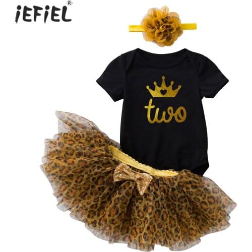 Baby Girls Outfits for 2nd 1st First Birthday Party Romper+Leopard Tutu Skirt Pettiskirt+Headband 1 Year Christening Tutu Dress