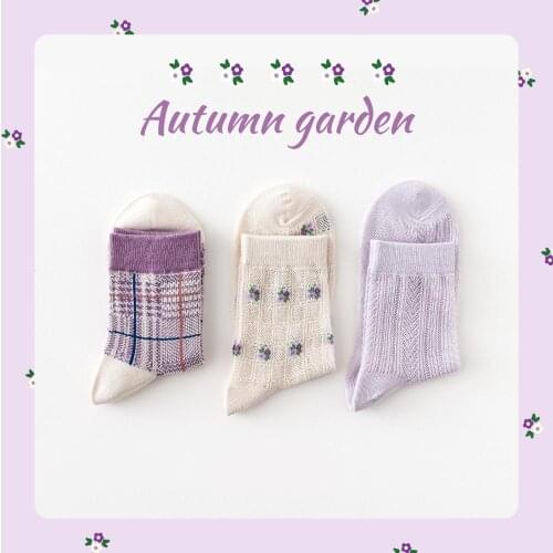 Caramella 3Pairs/Lot New Design Women Socks Spring Summer Mesh Socks Elegant Purple Gilrs Socks Sweet Flower Socks носки 35-39