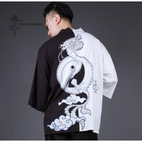 New Japanese Style Men Kimono Samurai Clothing Traditional Japan Blouse Yukata Haori Obi Traditional Male Asian Cardigan Costume