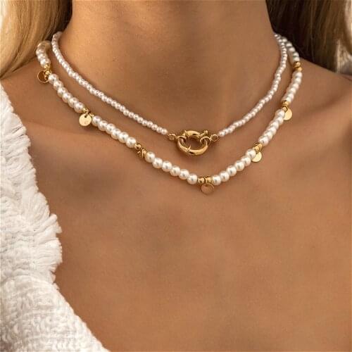 Elegant Simulated Pearl Choker Necklace Beads White Pearl Statement Layered Necklace For Women Fashion Jewelry