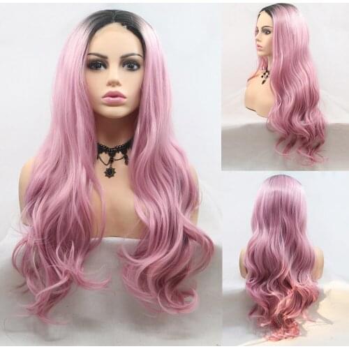 Long Wavy U Part Lace Frontal Wig Long Straight Wig Ombre Brown Blonde Pink Natural Heat Resistant Synthetic Hair Wigs for Women