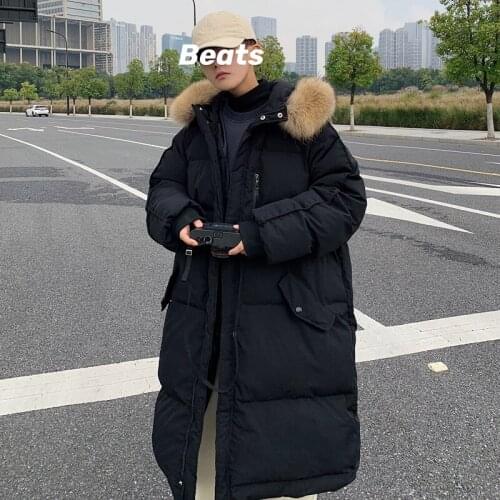 Winter Mens Thick Warm Long Parkas Coat Hooded Fur Collar Loose Outwear N21