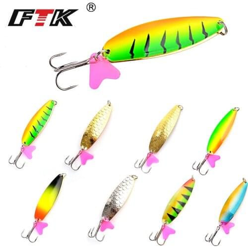 FTK 1PC 25g/30g/35g Spoon Fishing Lure With Hook Hard Fishing Double Color Spoon Lure Metal Jigging Pike Lure Baits