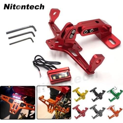 Motorcycle License Plate Frame CNC Aluminum Registration Plate Holder Bracket with LED White Light Universal for Honda Kawasaki