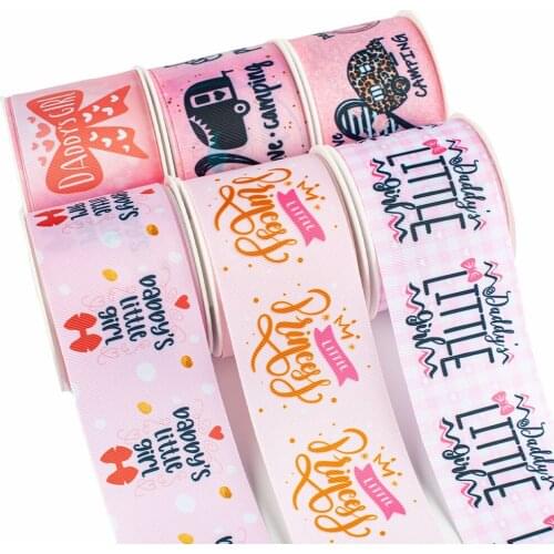 10yadrs Dads Little Girl Patterns Grosgrain Ribbons Printed For Hair Bows DIY Crafts Handmade Bows Accessories