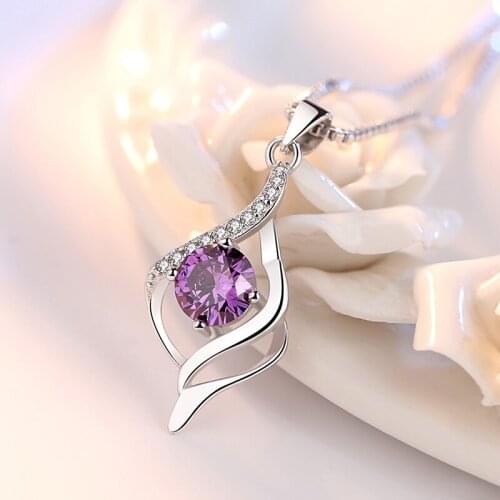 Luxury Necklace Women Fashion Simple White Purple Round Crystal Pendant Necklace for Women Elegant Zircon Necklace Jewelry Gift