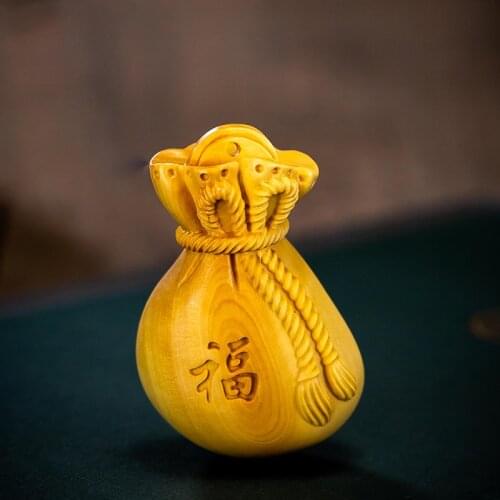 Boxwood 5 cm Chinese traditional carving crafts solid wood decoration lucky bag small pendant collectibles