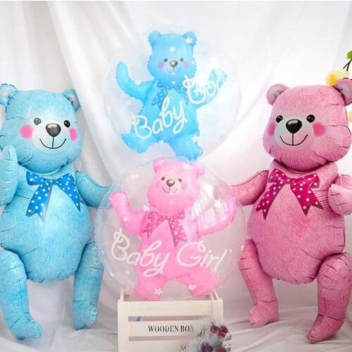 24inch Baby Girl Blue Pink Bubble Ball in Ball Bear Ball Boy 4D Bear Foil Balloons Birthday Baby Shower Decorations Kids Toys