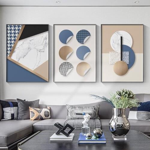 Modern Multicolored Blue Abstract Geometric Wall Art Canvas Painting Picture Poster and Print Gallery Living Room Home Decor