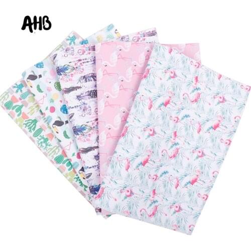 AHB Synthetic Leather Fabric Flamingo Cactus Printed Pu Faux Fabric For DIY Summer Bow Sheet Handmade Crafts Decoration 22*30cm