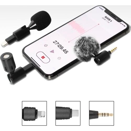 Mini Microphone Smart mic with Lightning Type C Interface 3.5mm for iPhone Android Smartphone Voice Recording Vlog Mic