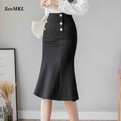 Plus Size Winter Black Long Skirts 2020 Fashion Button High Waist Sexy Red Skirt Women Clothing Elegant Korean Office Midi Skirt