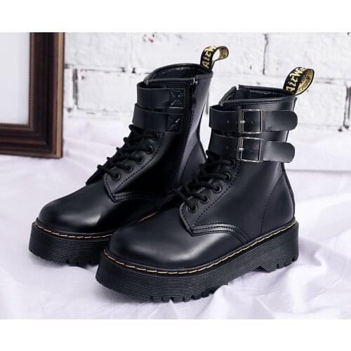Women Boots 2021 Winter Autumn High Platform Thick Heels Chunky For Platform Ankle Boots Flat Shoes Punk Leather Motorcycle Boat